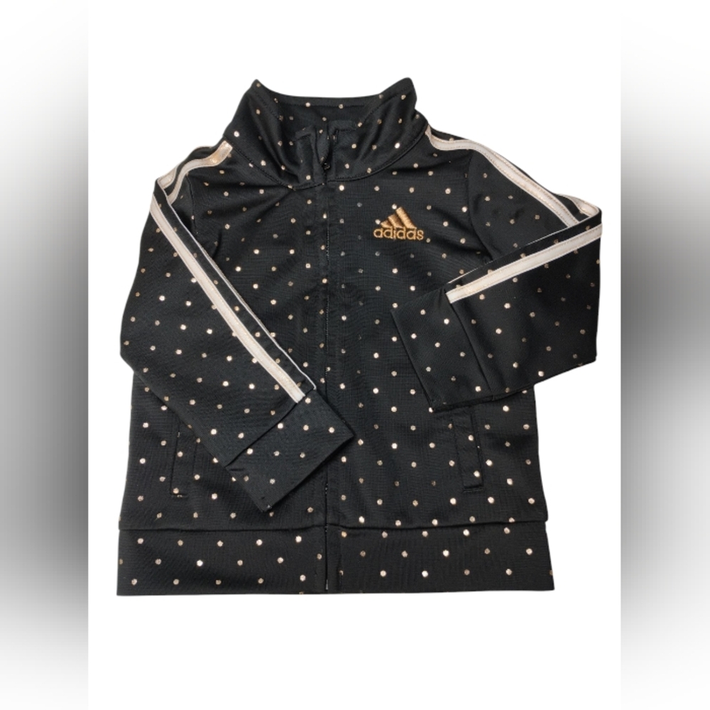 Adidas Infant Girls Athletic Jacket Sz 9 M Long Sleeves Black Gold Polkadot I-1